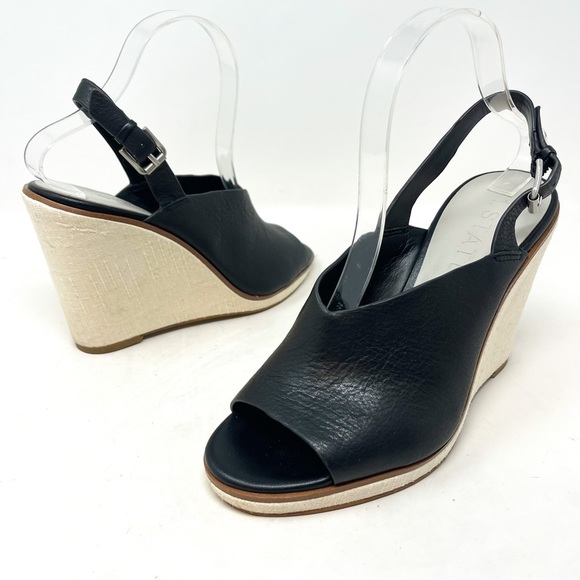 Nordstrom 1. State Genuine Leather Genna Wedge Sandal Peep Toe Sling Back Sz 8.5 - Picture 3 of 8